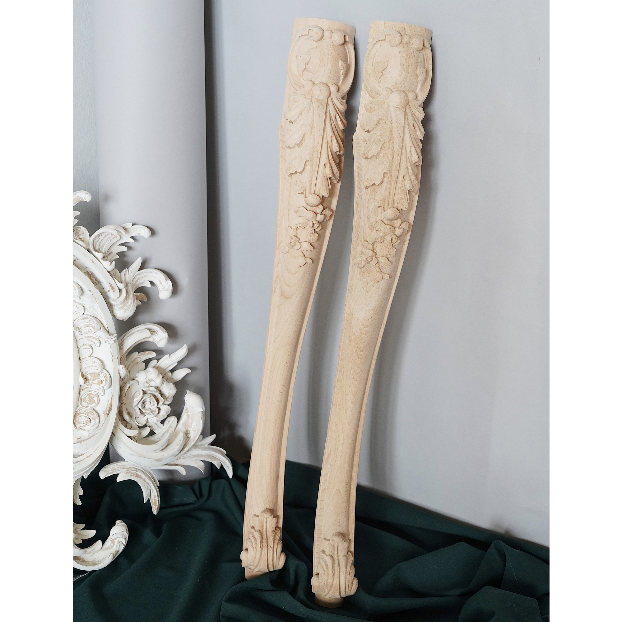 Antique table legs, Floral furniture legs